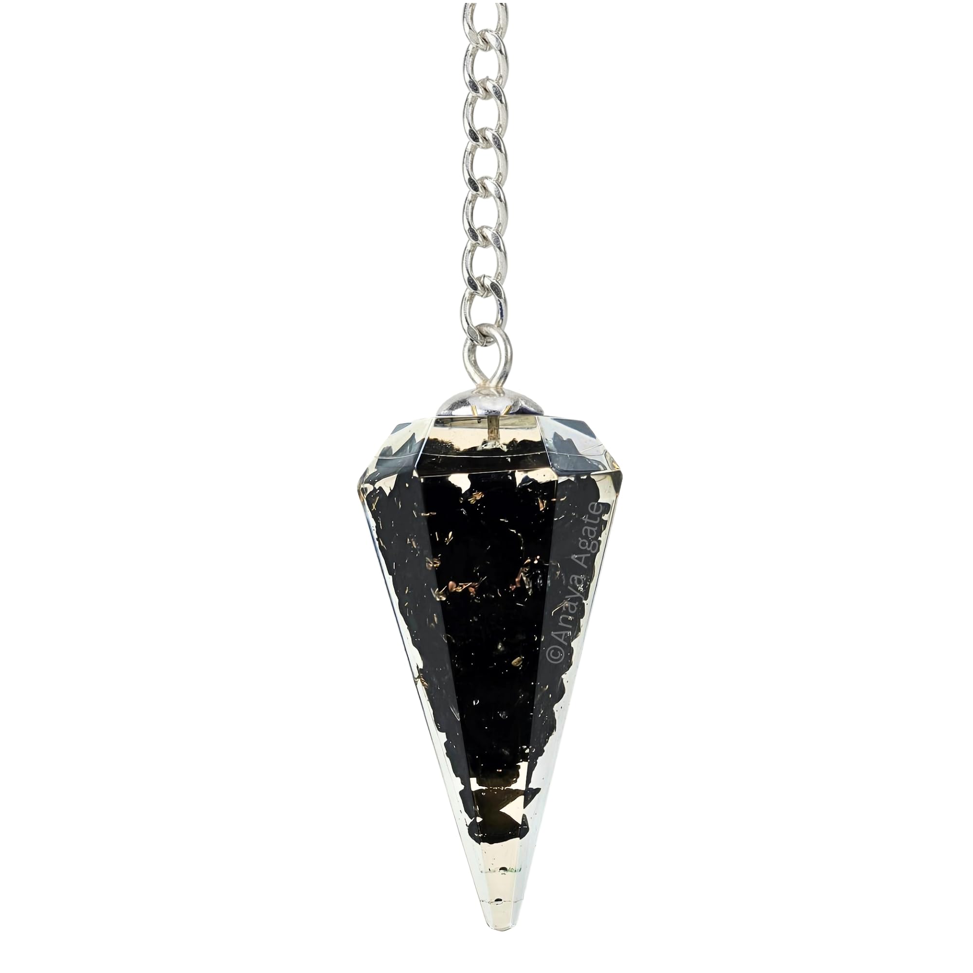 Pendule ANAYA AGATE en obsidienne noire, forme hexagonale idéale pour la divination.