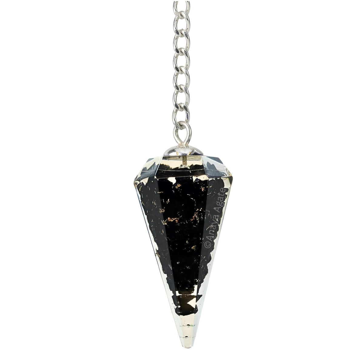 Pendule ANAYA AGATE en obsidienne noire, forme hexagonale idéale pour la divination.