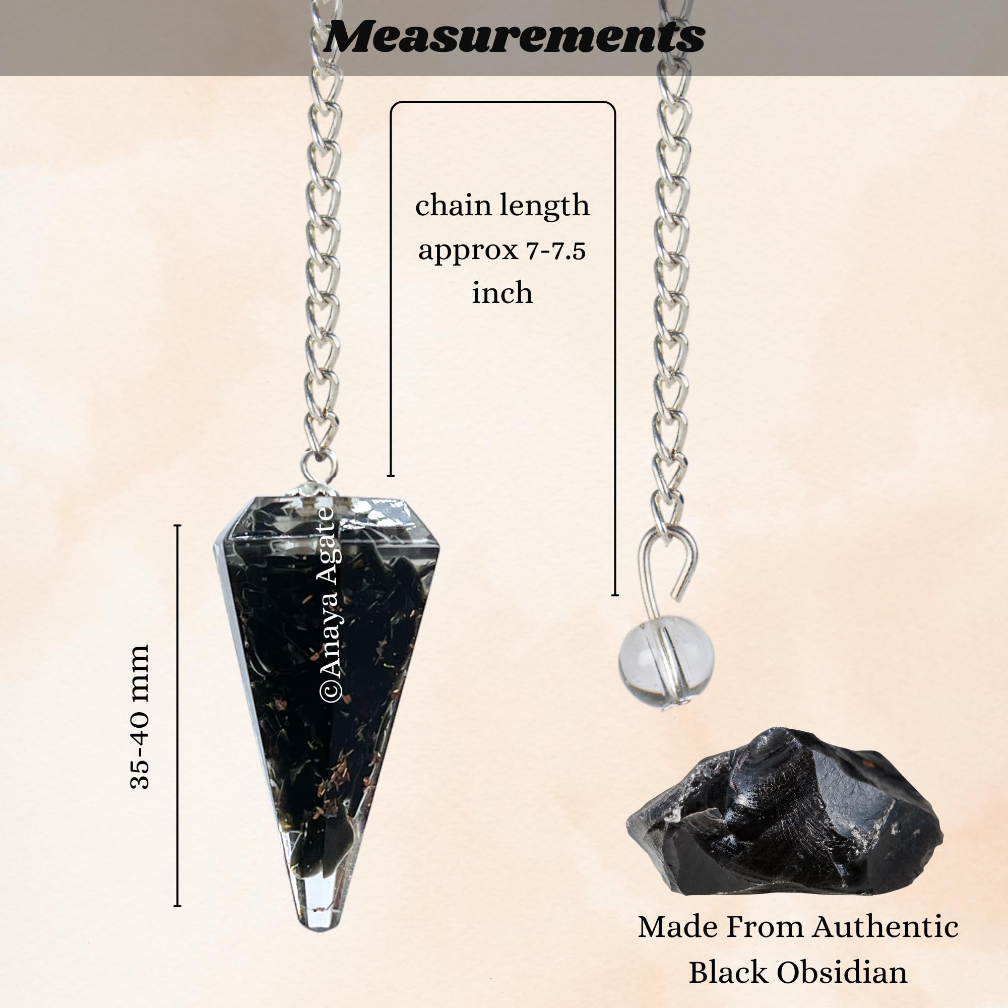 Pendule en obsidienne noire ANAYA AGATE avec pointe nette pour radiesthésie.