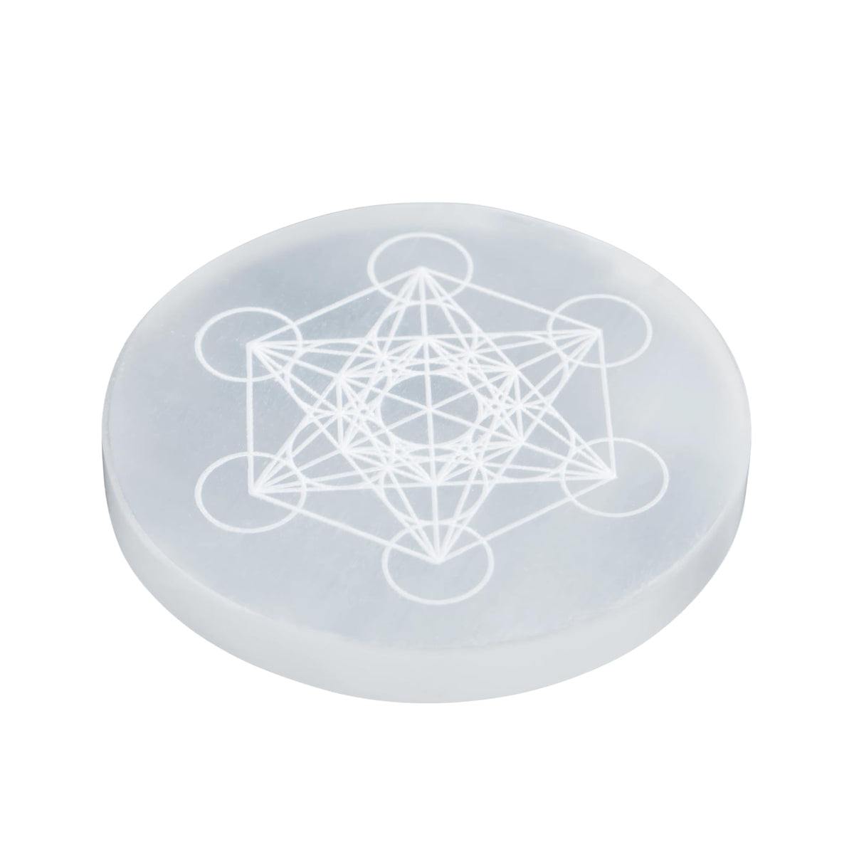 ANAYA AGATE plat sélénite Metatron Cube gravé, purification des cristaux.