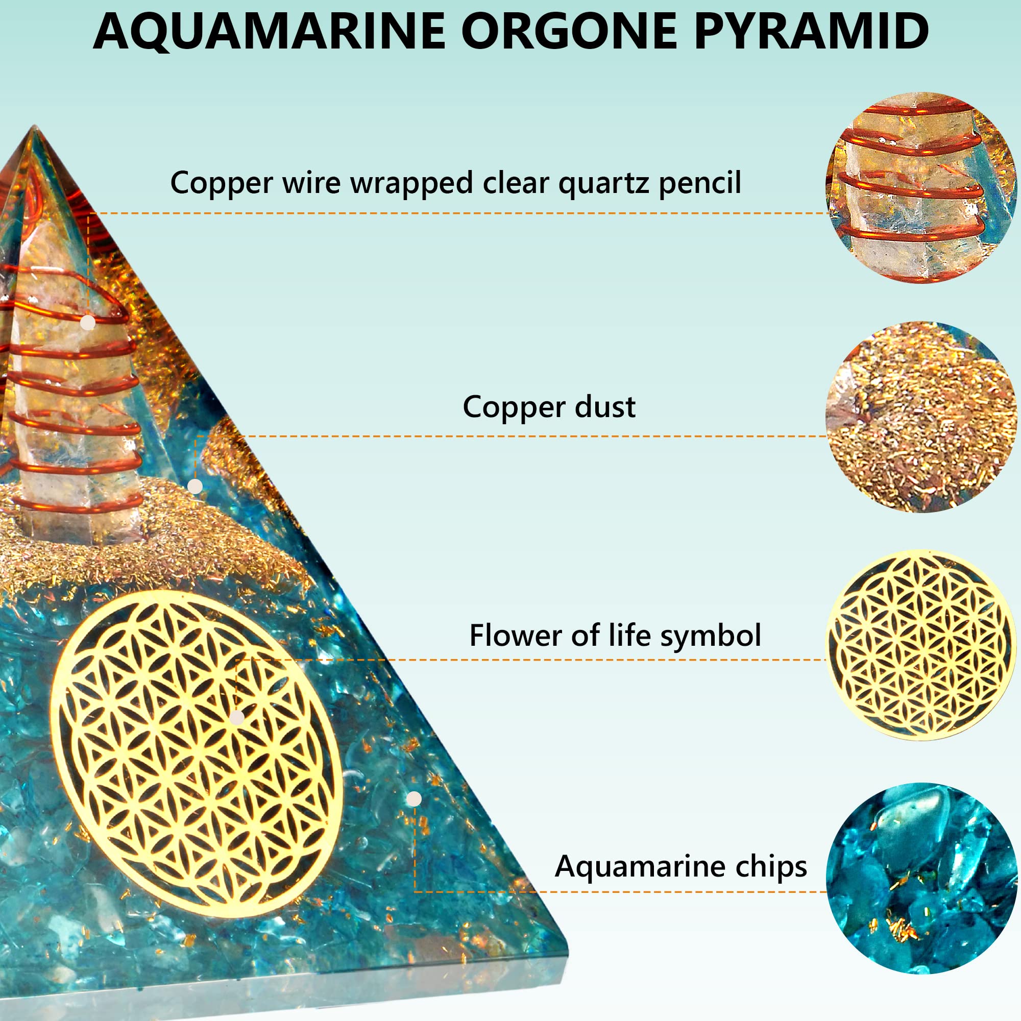 ANAYA AGATE pyramide orgonite Aquamarine, décor bureau apaisant