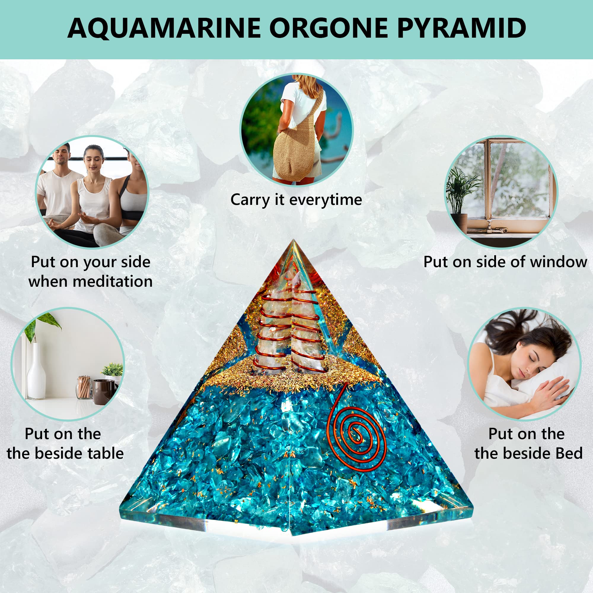 ANAYA AGATE pyramide orgonite Aquamarine, lumière et reflets