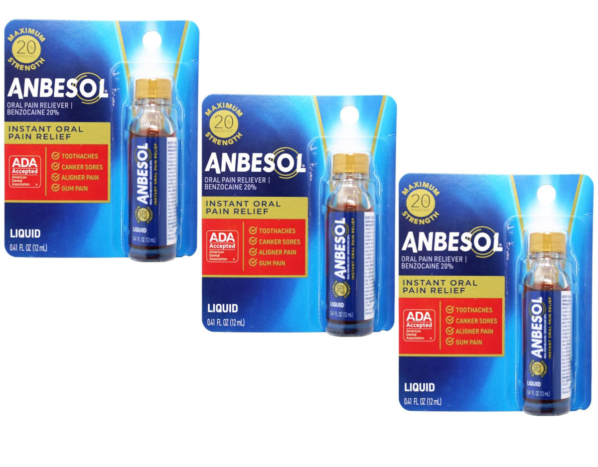 Flacon Anbesol Force Maximale Liquide, soulagement rapide des douleurs buccales.