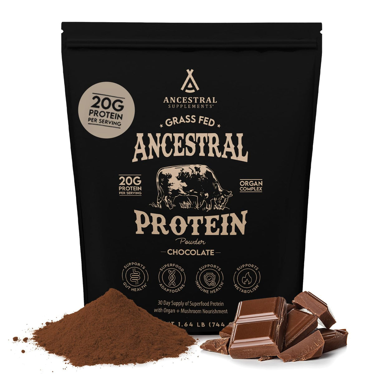 Ancestral Protéine Chocolat : poudre-bouillon-os pour un apport nutritionnel pratique.