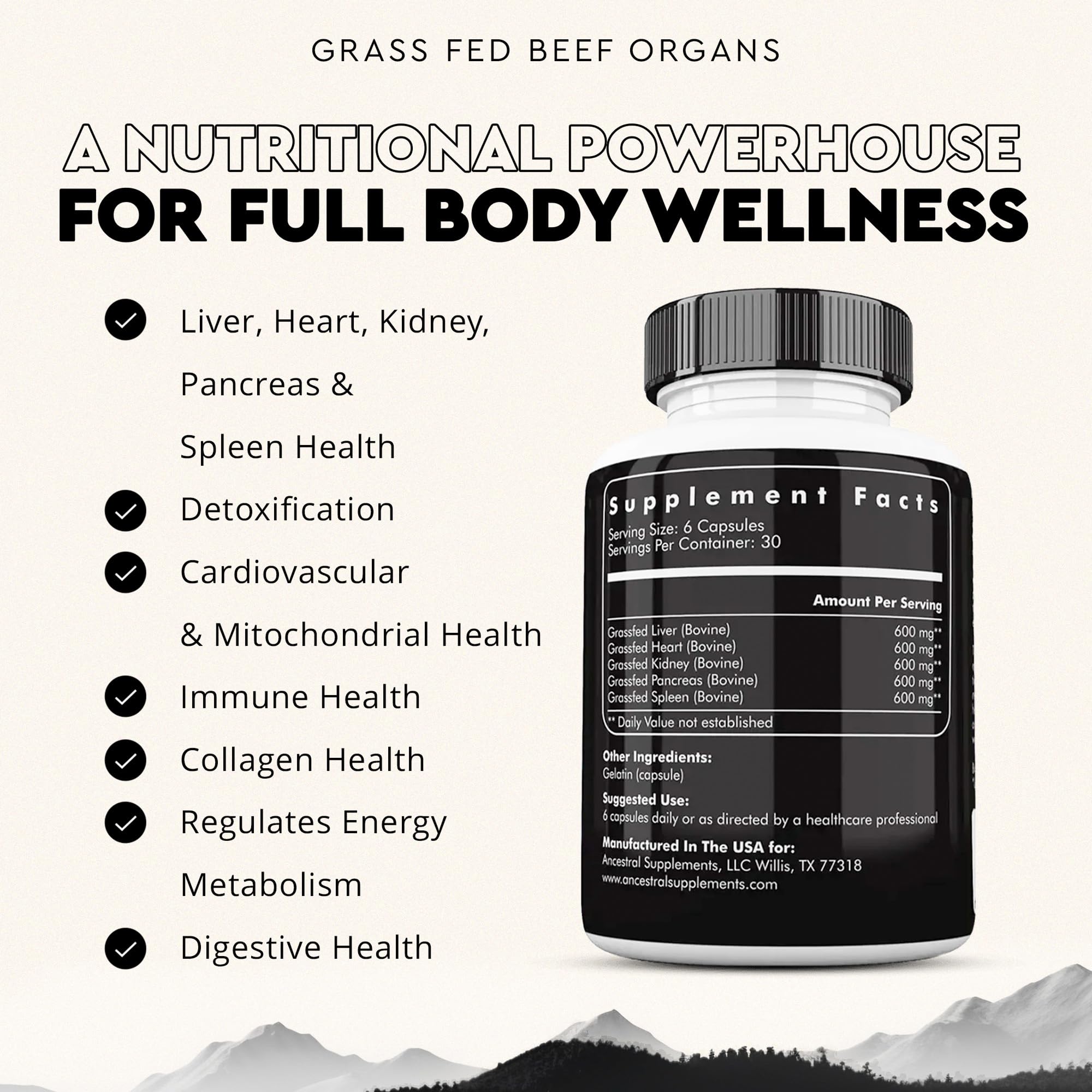 Ancestral Supplements cœur, riche en CoQ10 pour soutenir l'énergie et la vitalité.
