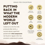 Source grass-fed sur fond naturel, colostrum Ancestral Supplements riches en bioactifs.