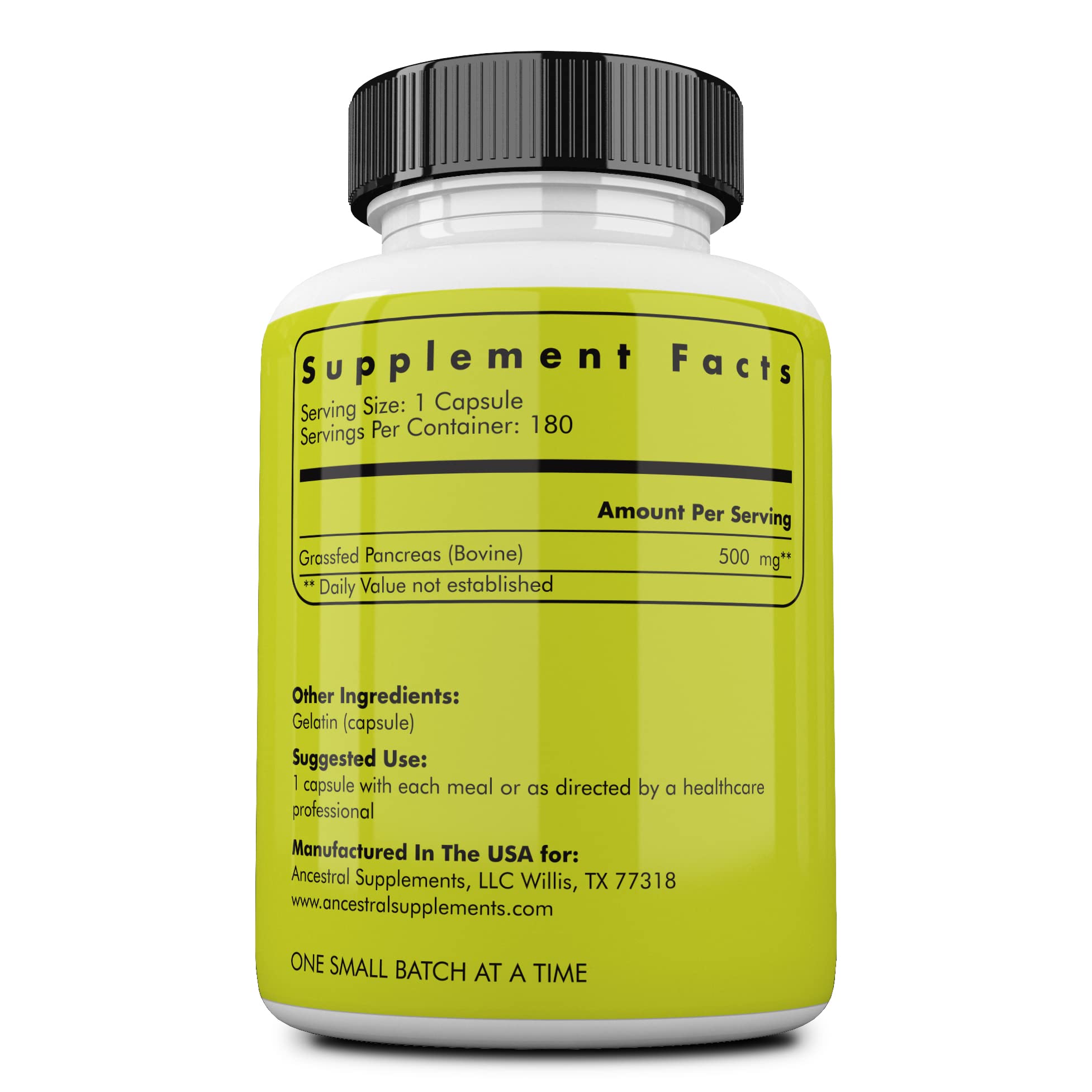 Ancestral Supplements Pancréas Bovin Étiquette: traçabilité et pureté sans OGM.