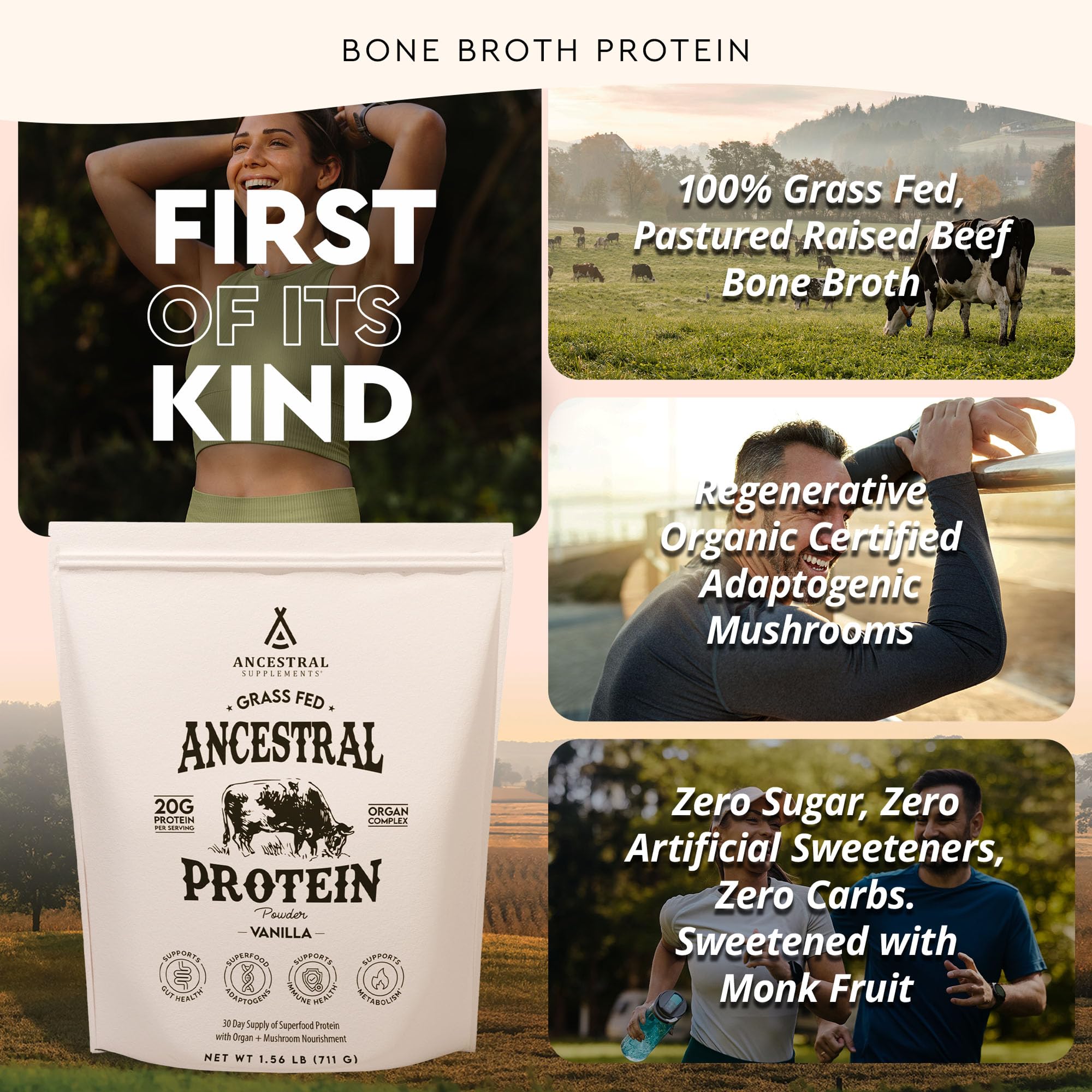 Ancestral Supplements Protéine Vanille, boisson prête dans un verre, goût vanillé agréable