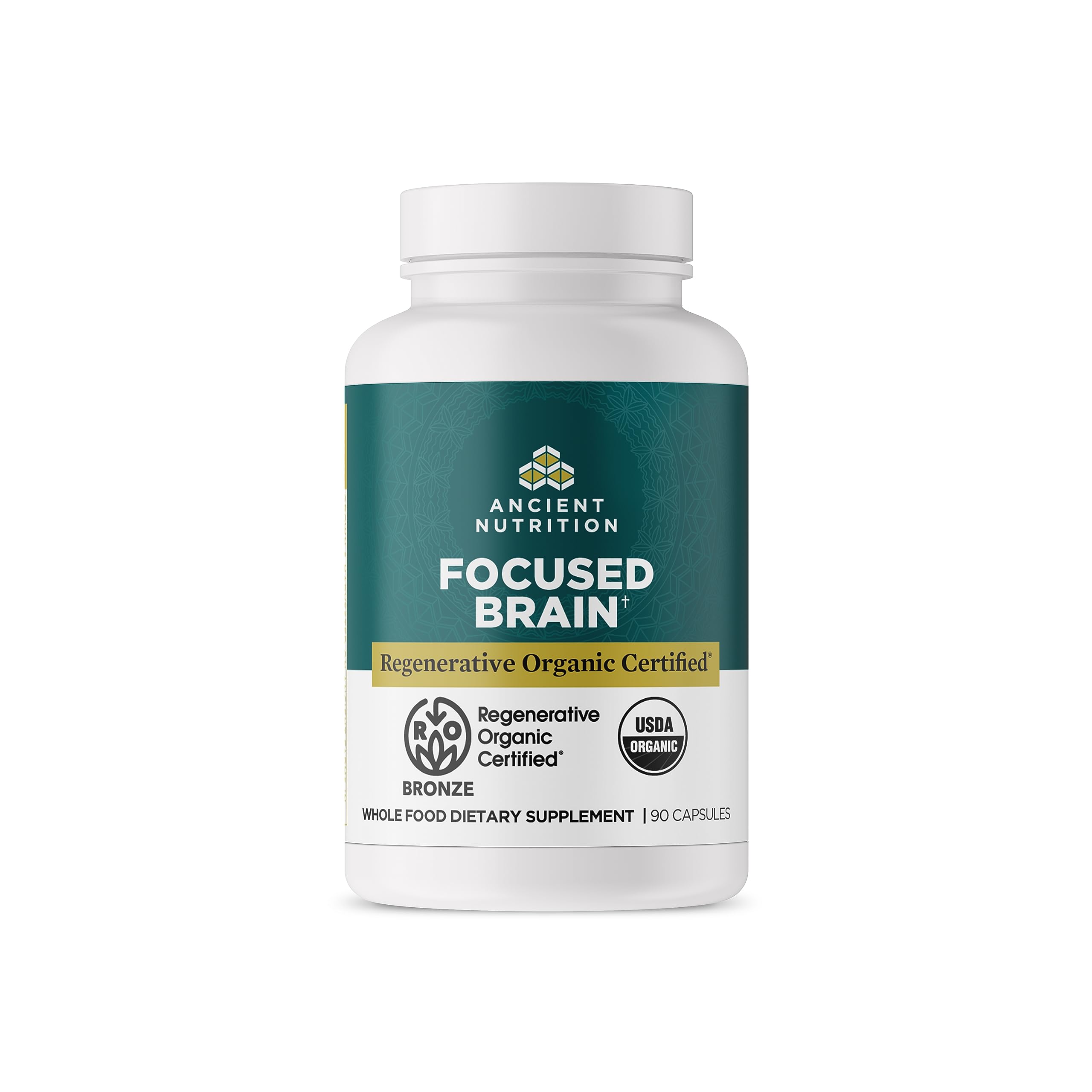 Ancient Nutrition Capsule Cerveau Ciblé — bouteille avec étiquette, soutien potentiel à la concentration.