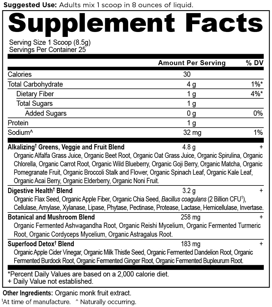 Ancient Nutrition Supergreens Detox & Alkalize, cuillère de poudre prête à être ajoutée
