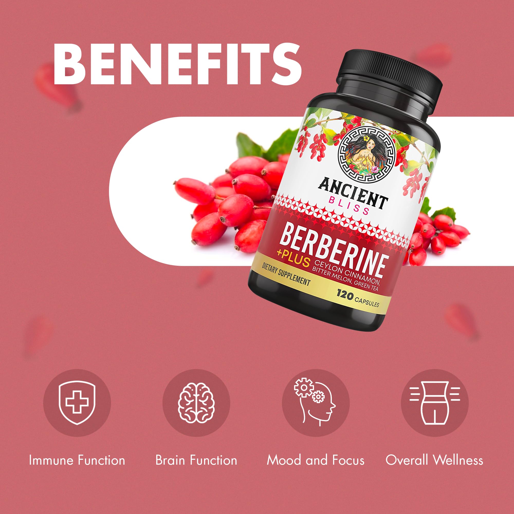 Ancient Bliss Berberine HCL 1200mg - capsules faciles à avaler et pratique.