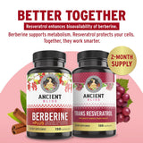 Ancient Bliss Berberine HCL 1200mg - étiquette lisible avec doses claires.