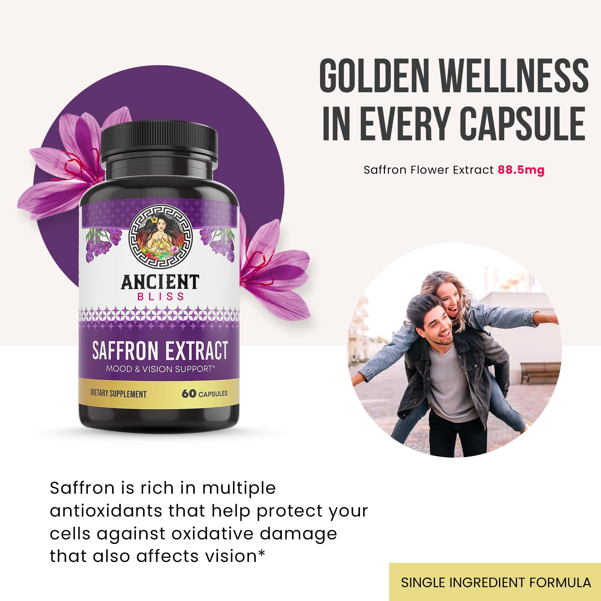 Ancient Bliss safran: soutien potentiel pour la santé des yeux et les antioxydants.