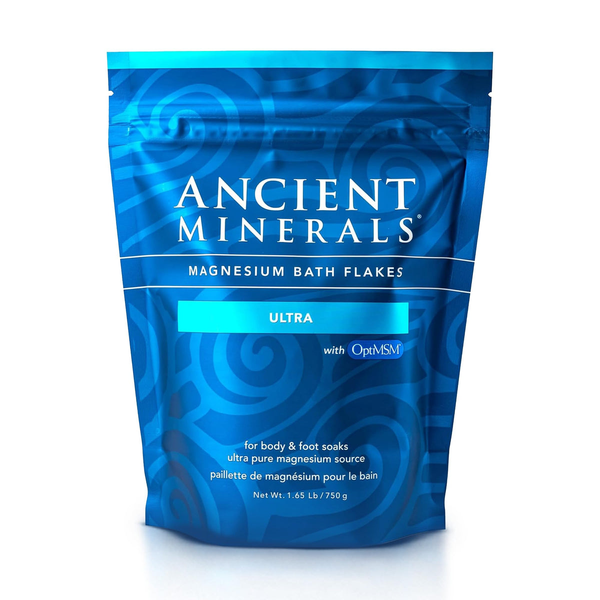 Flocons de bain Ancient Minerals Ultra pour une détente après l'effort dans l'eau chaude.