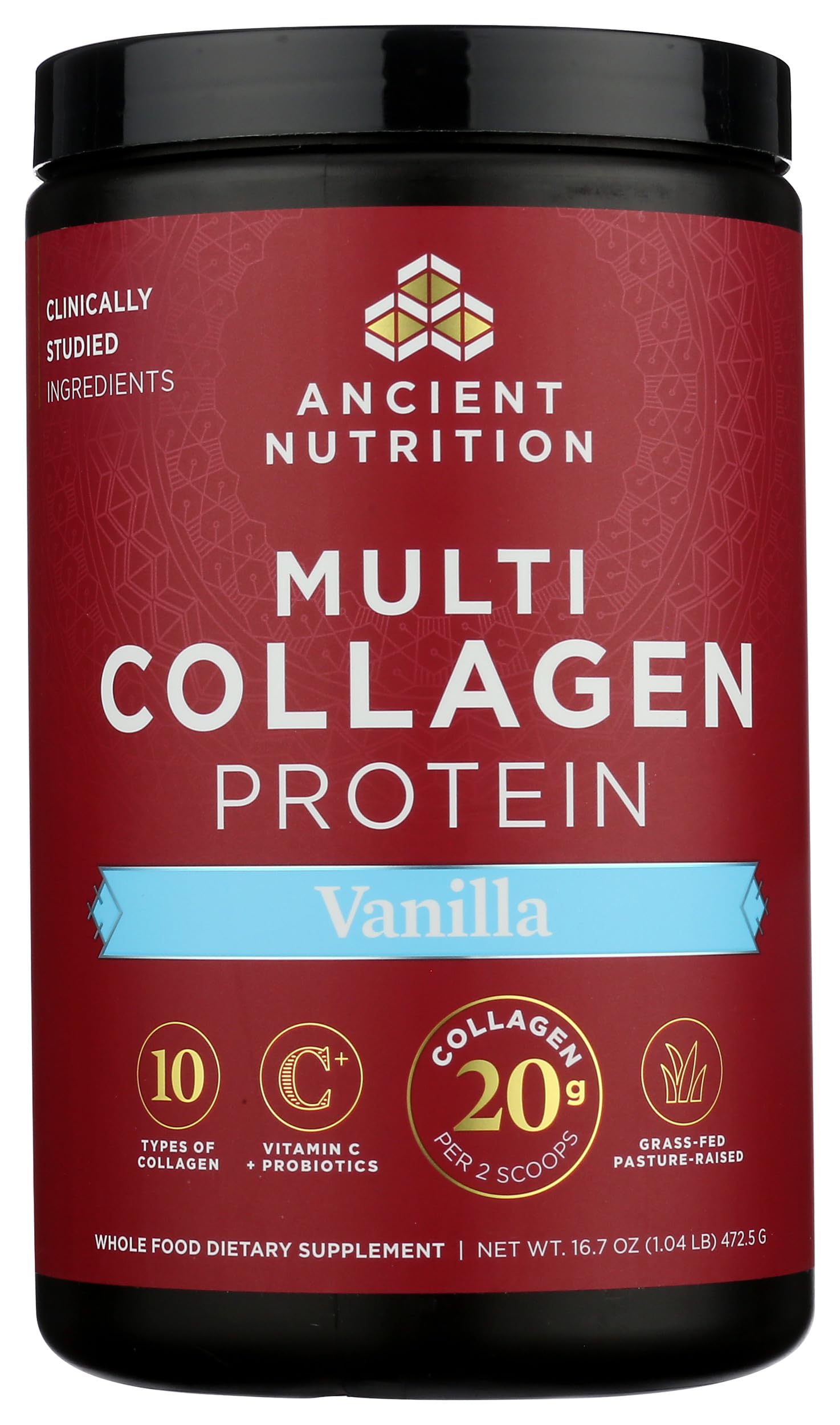Ancient Nutrition Boisson collagène vanille, mélange rapide pour petit-déjeuner sain.