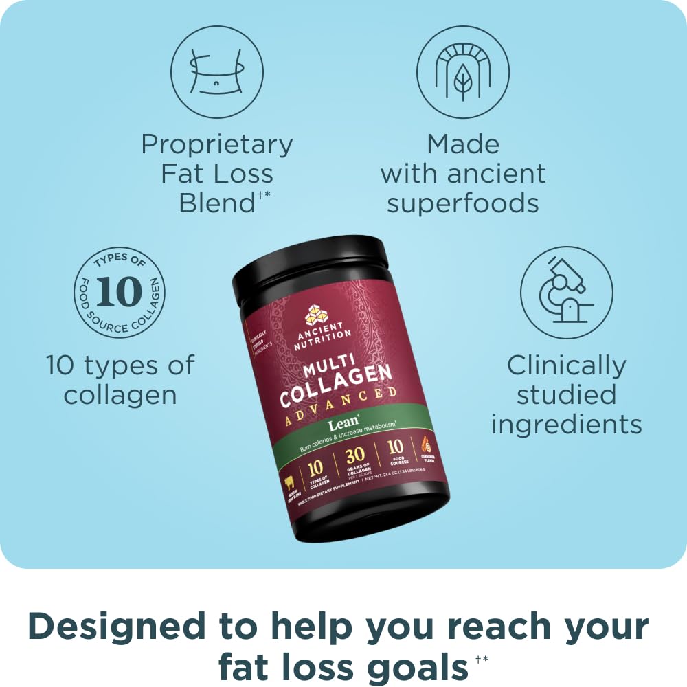 Ancient Nutrition bouteille mesure poudre collagene hydrolysee, dosage précis après séance.
