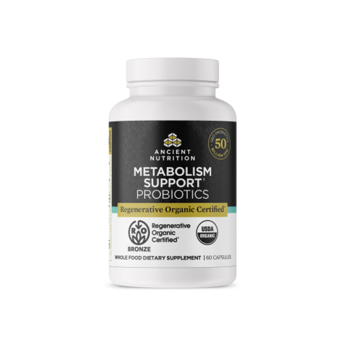 Ancient Nutrition: bouteille-probiotiques-metabolisme soutient le métabolisme et la digestion.