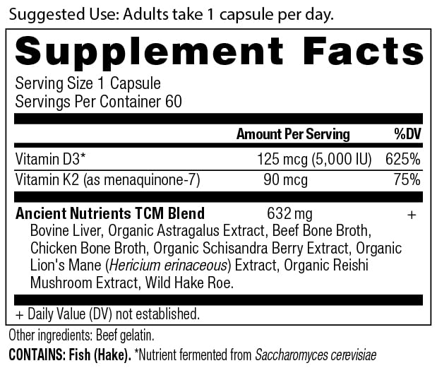 Ancient Nutrition Capsules vitamine D — prise quotidienne pratique avec eau