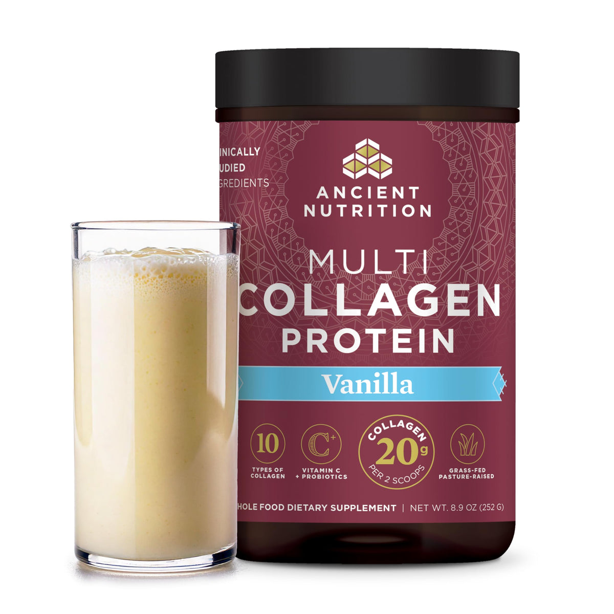 Ancient Nutrition Collagen Vanille, bocal prêt à l emploi pour peau et cheveux
