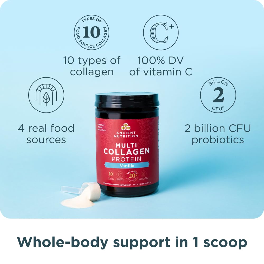 Ancient Nutrition Collagen Vanille, verre prêt à boire après mélange