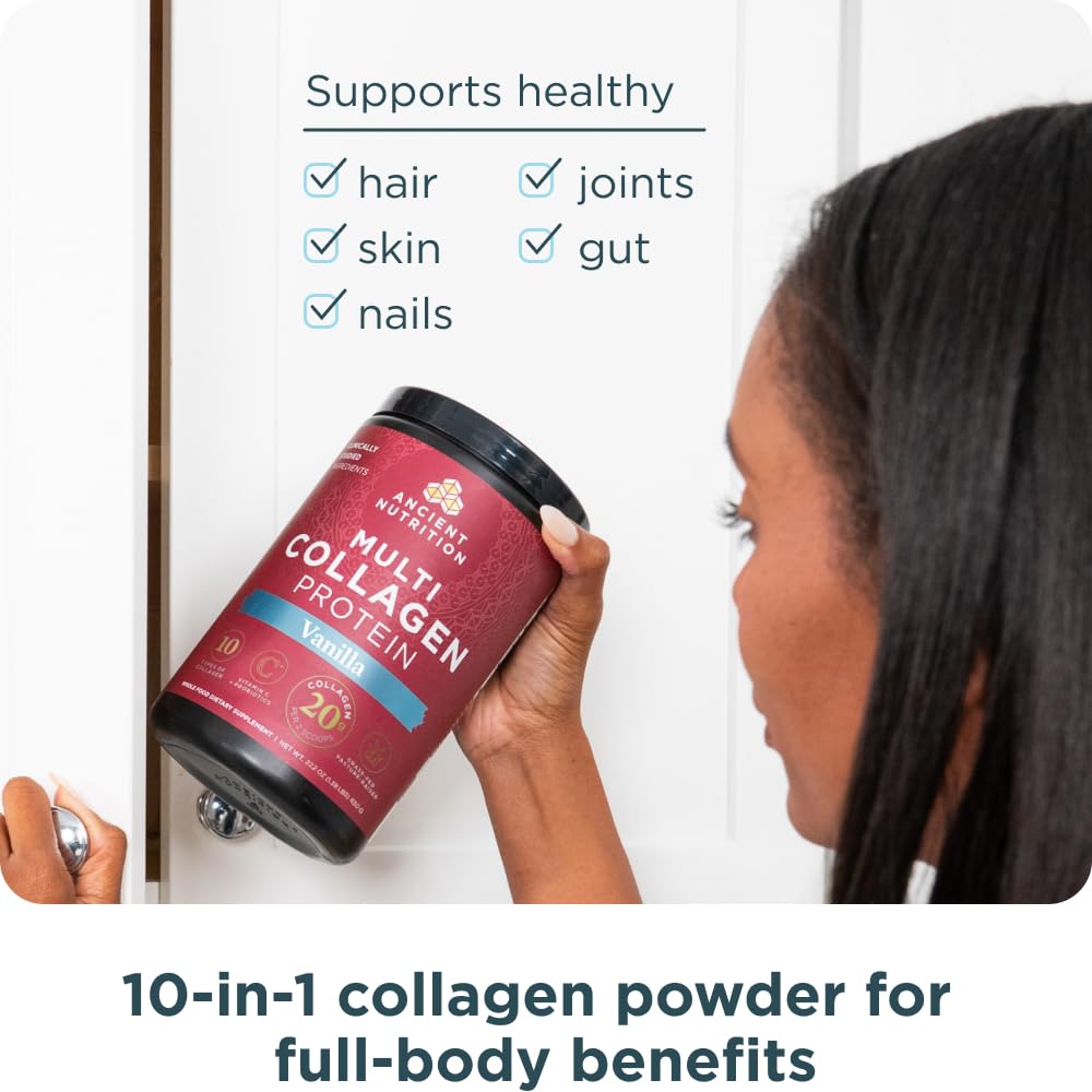 Ancient Nutrition Collagen Vanille Vitamine C, boîte pour apports nutritionnels