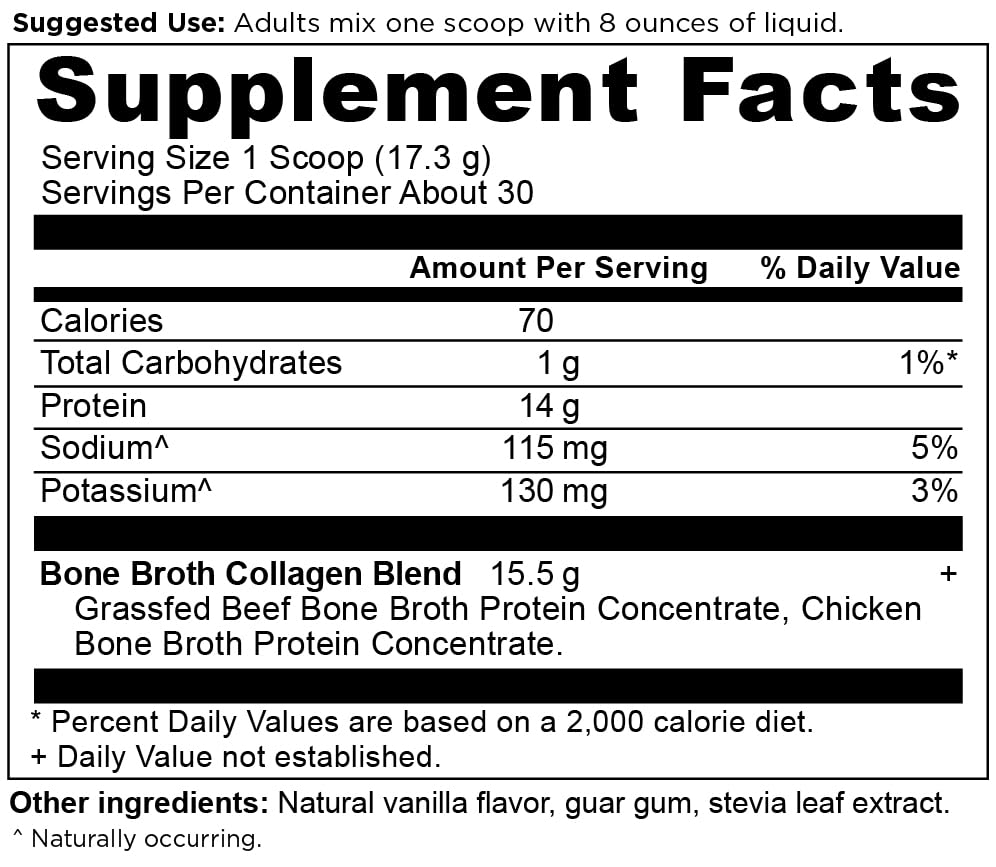 Ancient Nutrition Collagene Bouillon Poudre Vanille versement facile, texture lisse dans votre boisson.