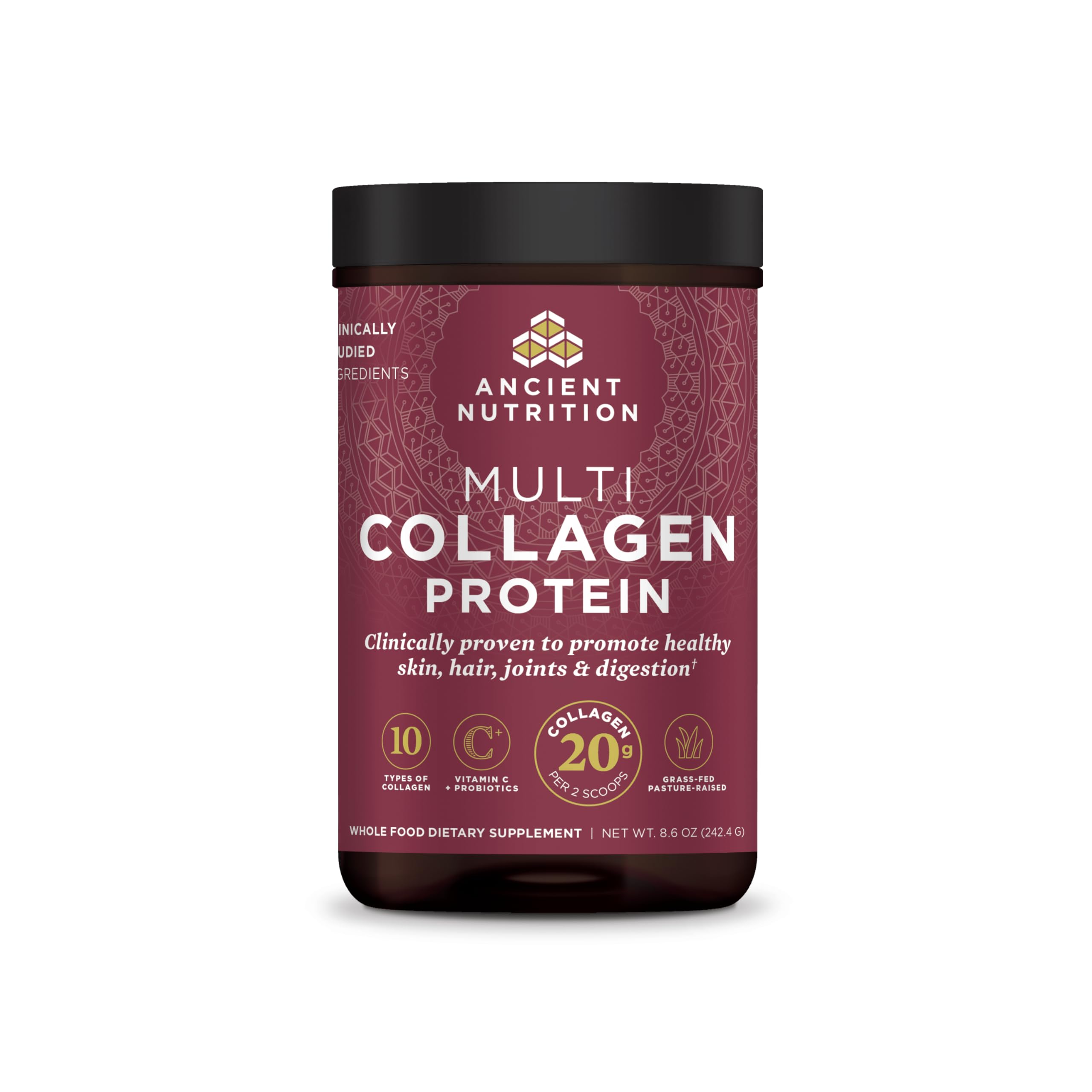 Ancient Nutrition collagène hydrolysé dans le tube naturel, utile pour peau et cheveux.