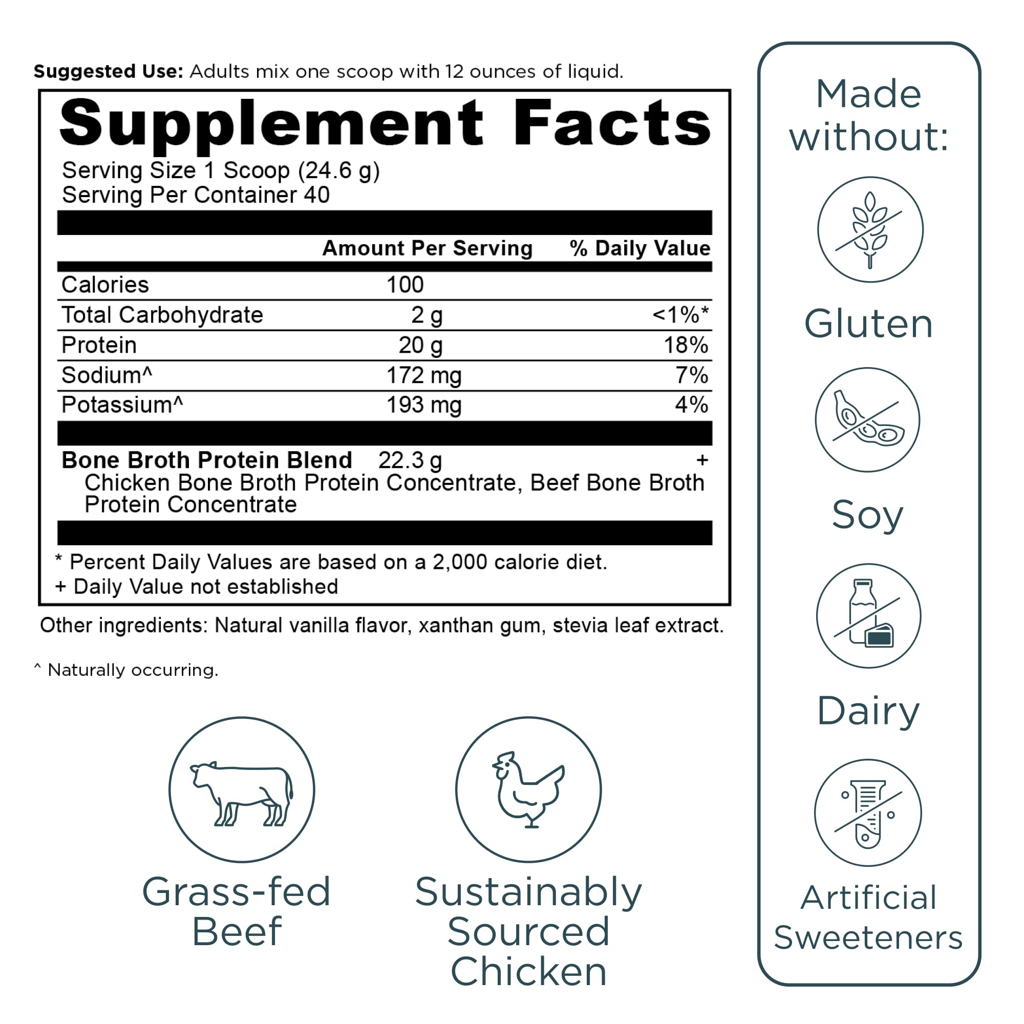 Ancient Nutrition Conditionnement 40 Portions — format pratique et durable.