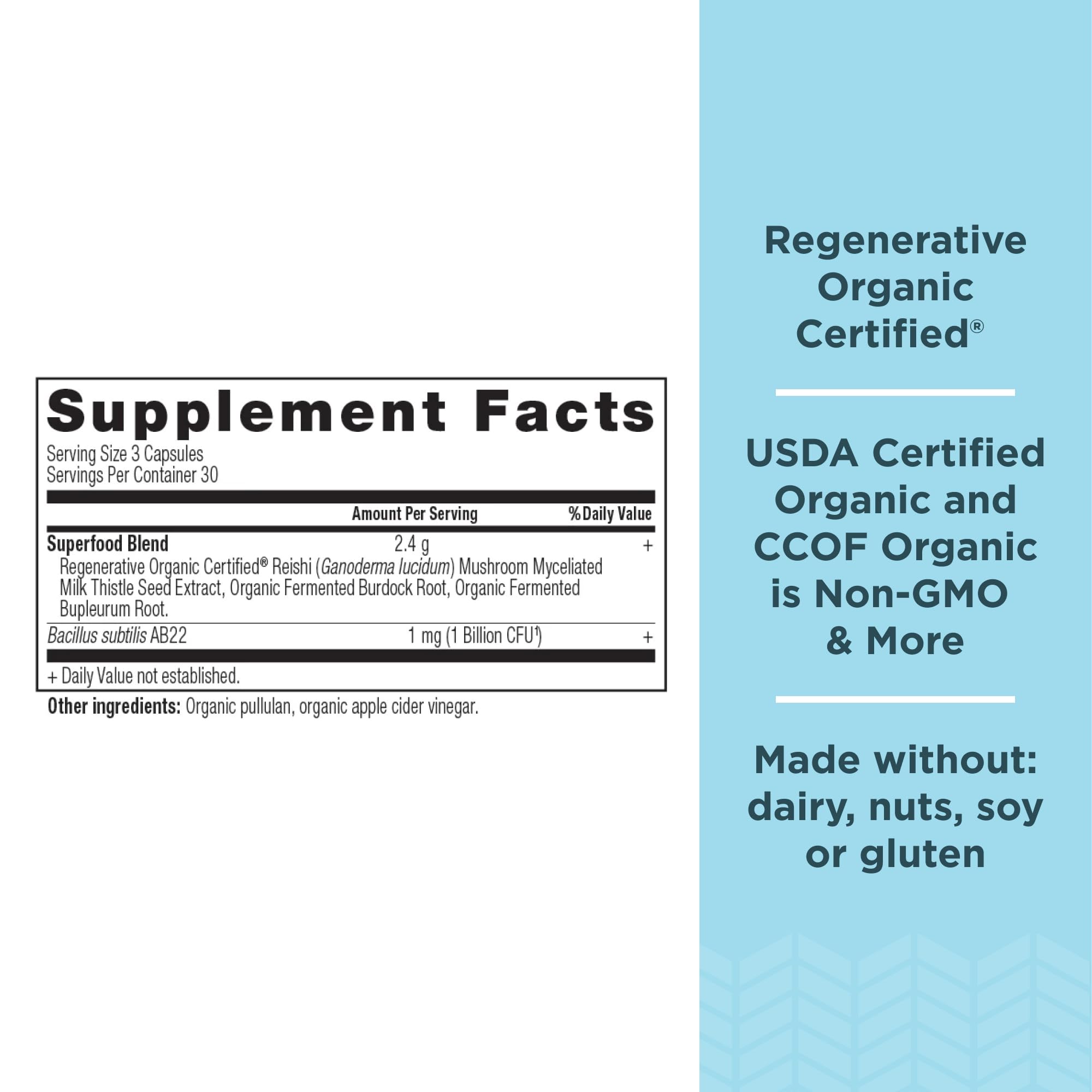 Ancient Nutrition Nettoyage du foie – étiquette: informations claires sur les ingrédients et l’utilisation.