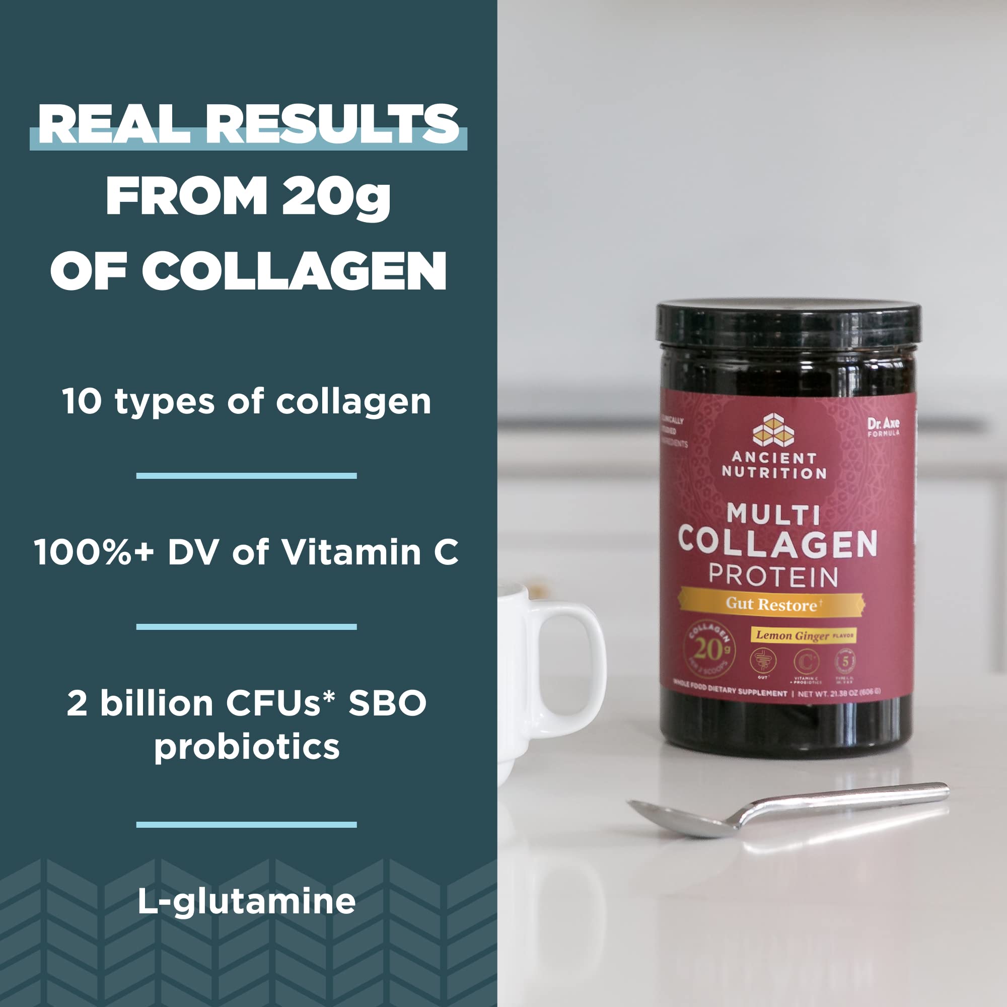 Ancient Nutrition gut-restore poudre citron-gingembre, goût frais