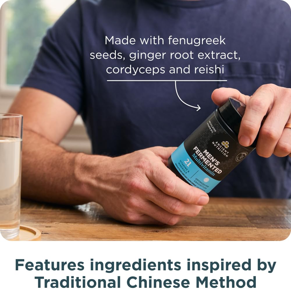 Ancient Nutrition Hommes Multivitamine — emballage premium compatible vegan et sans gluten.