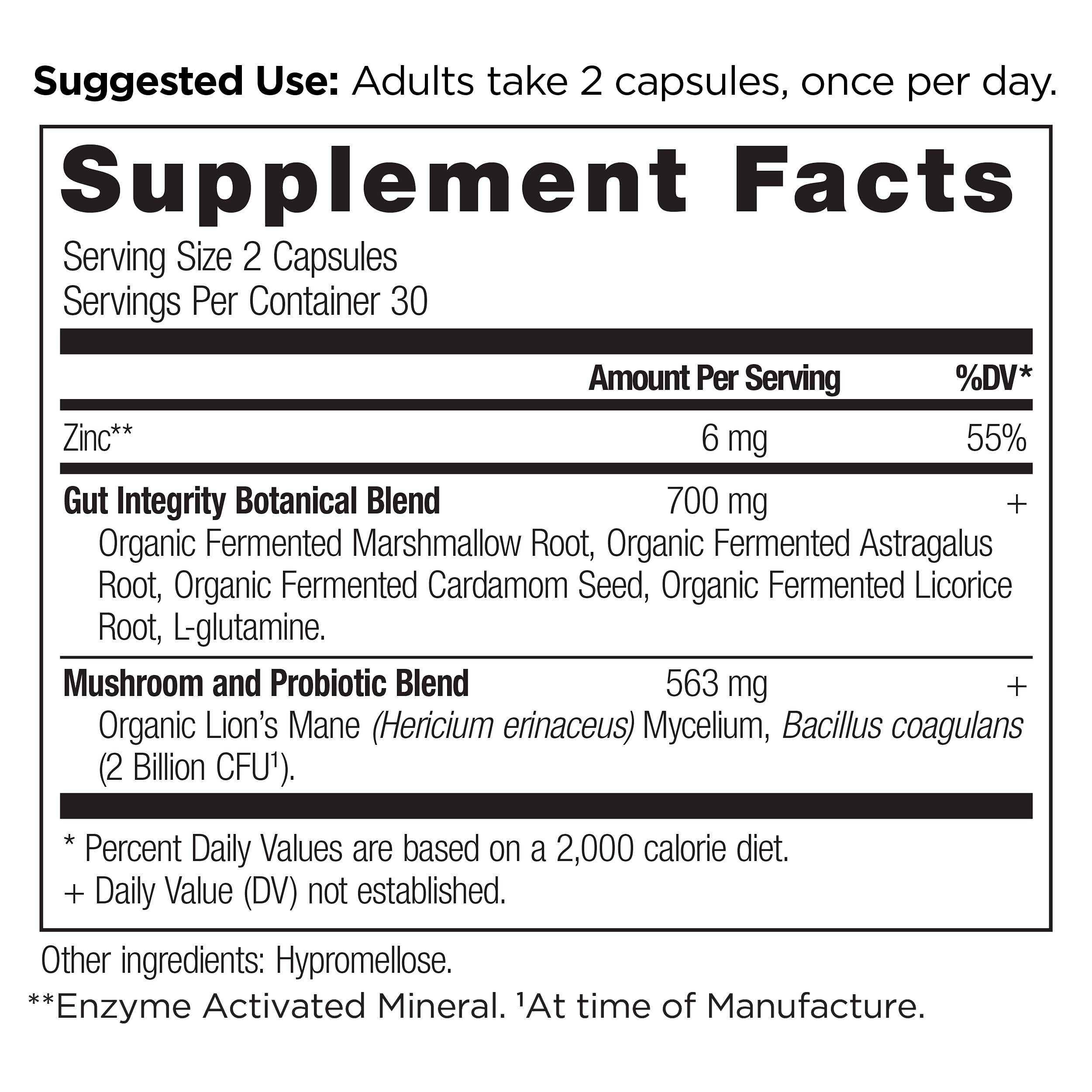 Ancient Nutrition Leaky Gut Capsules étiquette: informations claires sur la formulation pour usage quotidien.