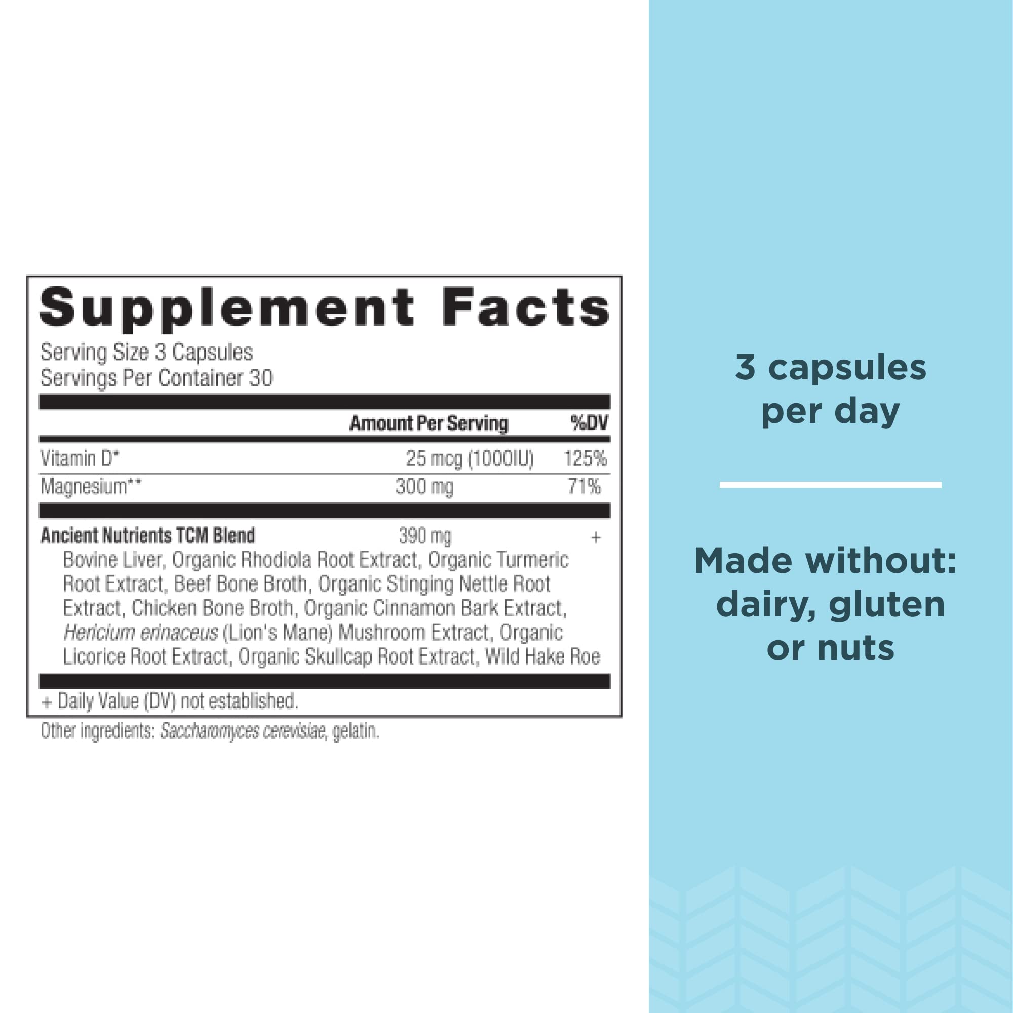 Ancient Nutrition Magnésium 300 mg – capsules faciles à avaler au quotidien.
