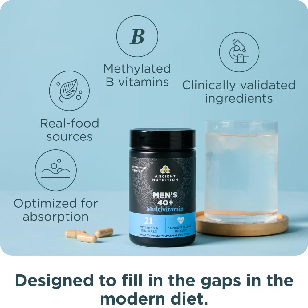 Ancient Nutrition Multi Men 40+ : système immunitaire soutenu grâce à des vitamines essentielles.