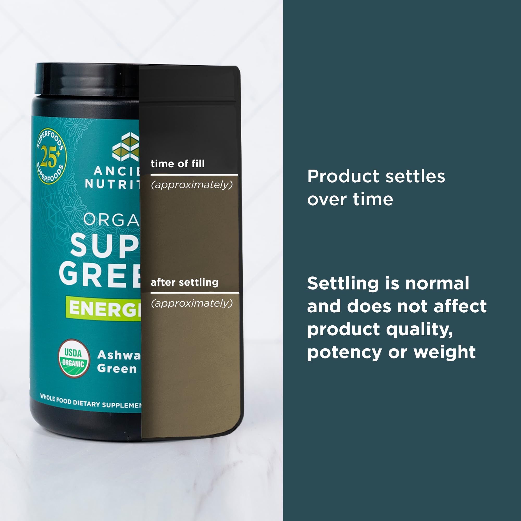 Ancient Nutrition Organic SuperGreens Energizer — mélange énergisant potentiel pour rester concentré.