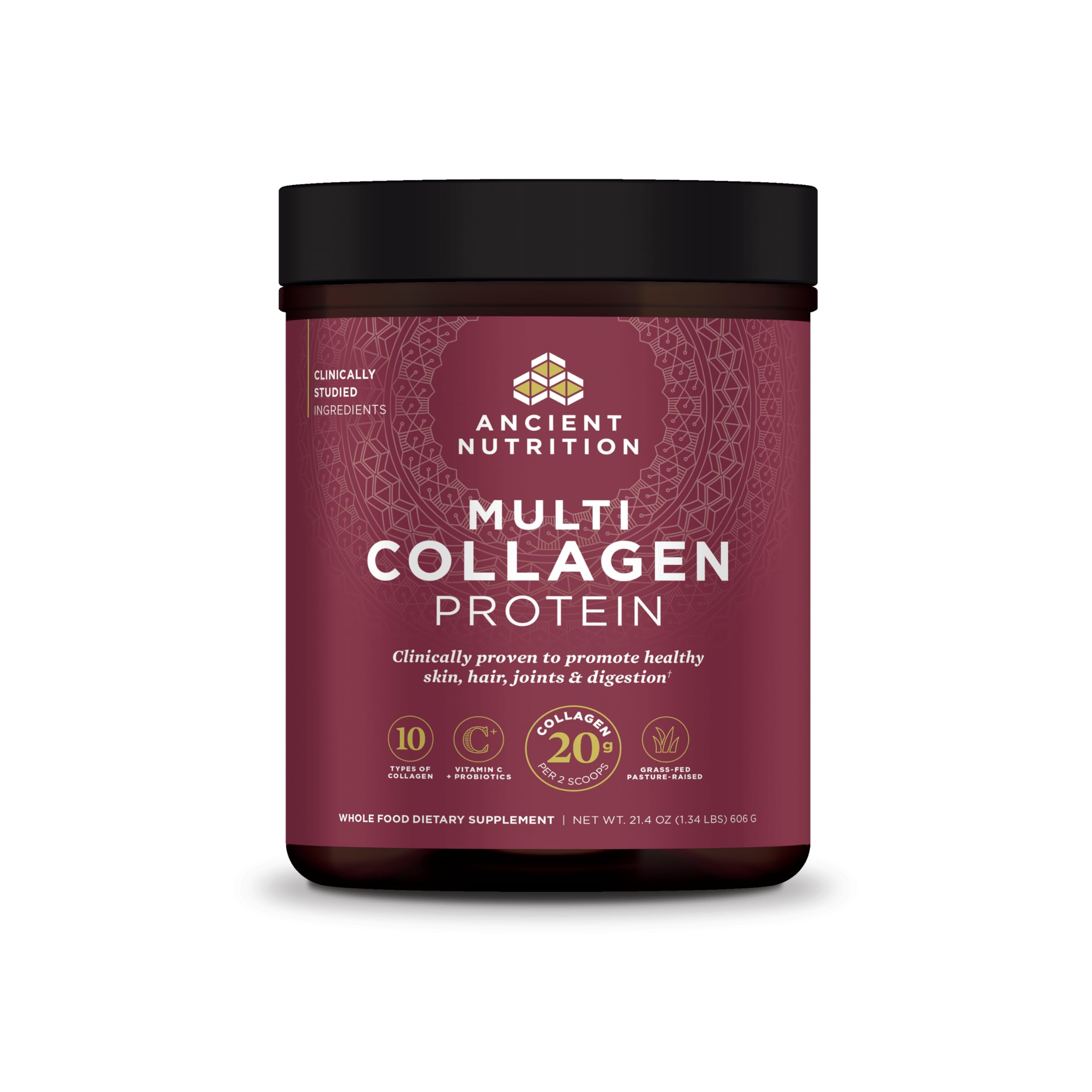 Poudre collagène Ancient Nutrition dans pot – soutien peau et cheveux