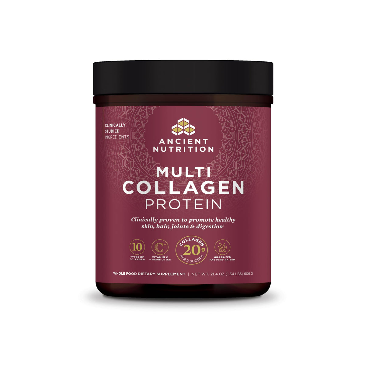 Poudre collagène Ancient Nutrition dans pot – soutien peau et cheveux
