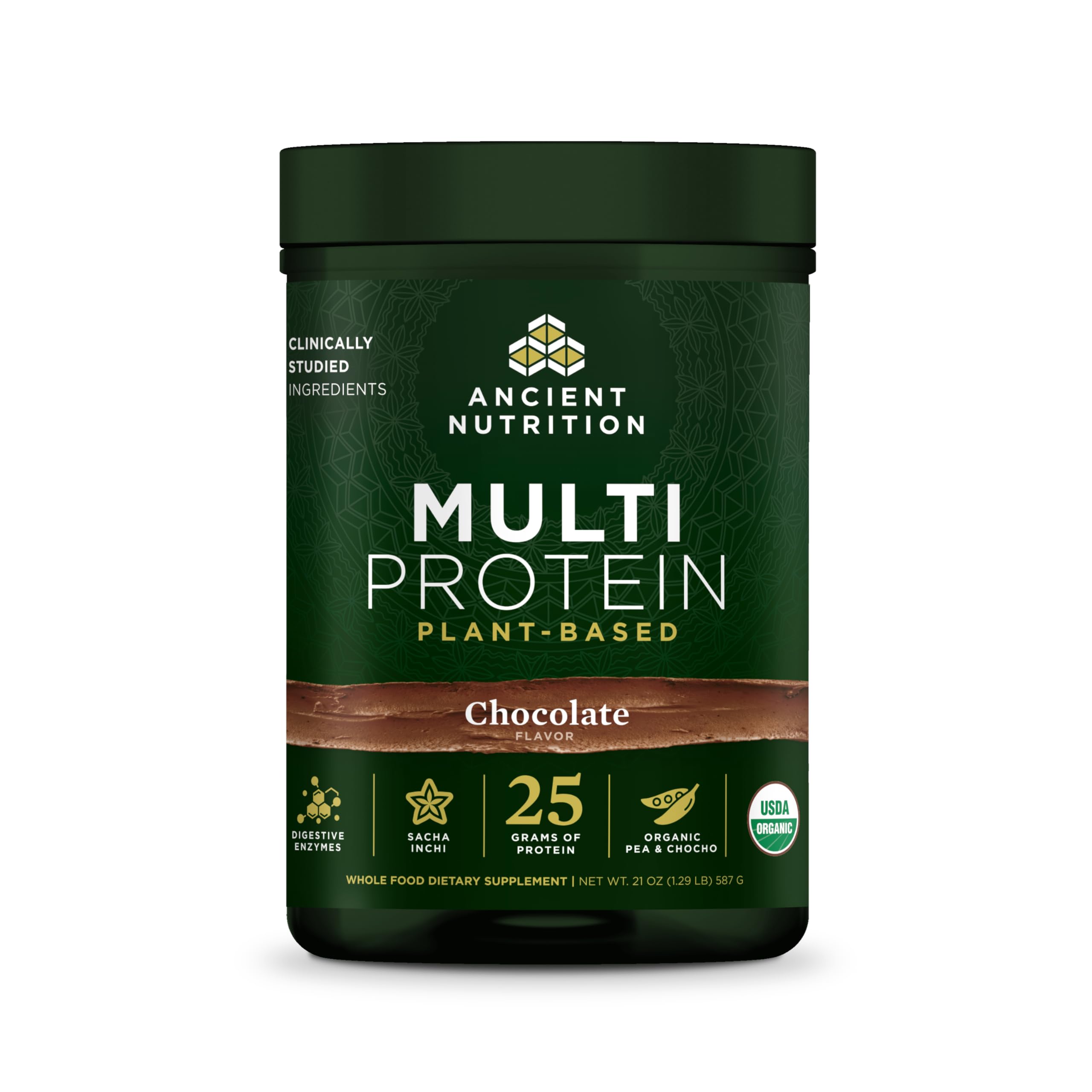 Ancient Nutrition Poudre protéinée végétale multi 25 g, soutien musculaire et récupération.