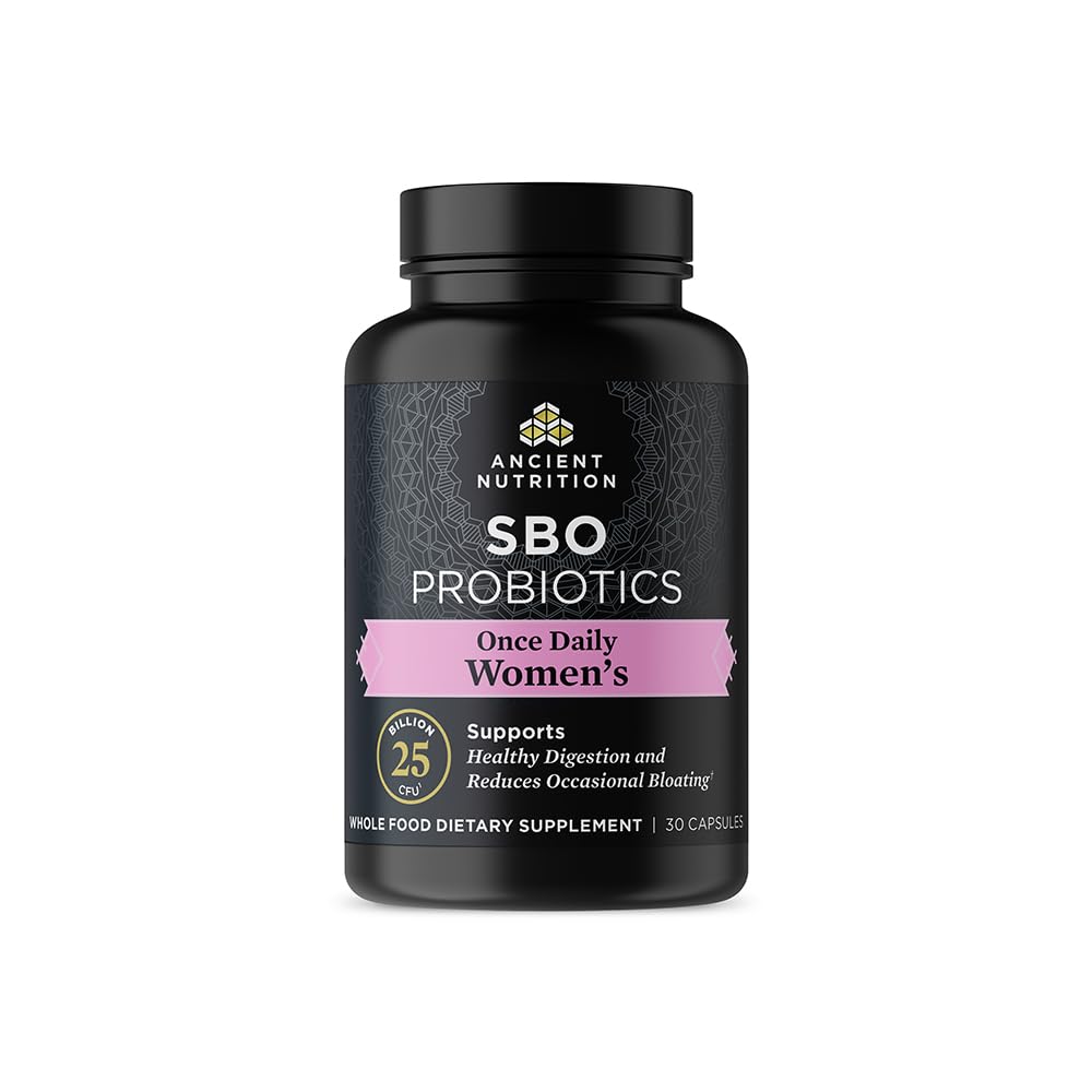 Ancient Nutrition Probiotiques pour femmes, bouteille visible, soutien digestion quotidien possible.