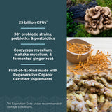 Ancient Nutrition Probiotiques, ingrédients super-aliments cordyceps et maitake pour le bien-être intestinal