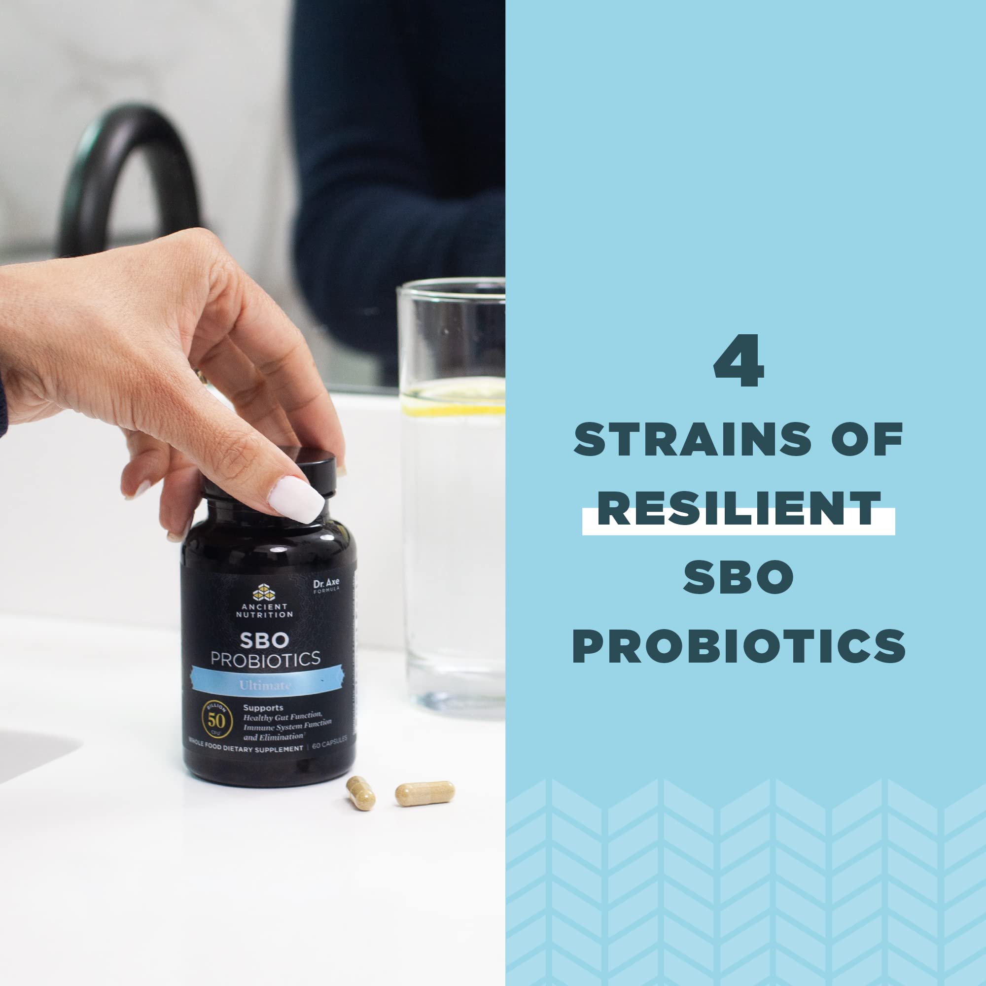 Ancient Nutrition SBO Probiotics Ultimate – prise avec eau, rituel quotidien