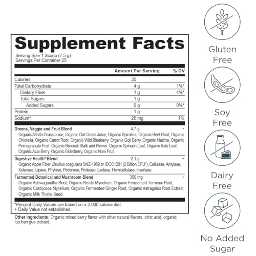 Ancient Nutrition SuperGreens bouteille-emballage-bio: format pratique pour une utilisation quotidienne.