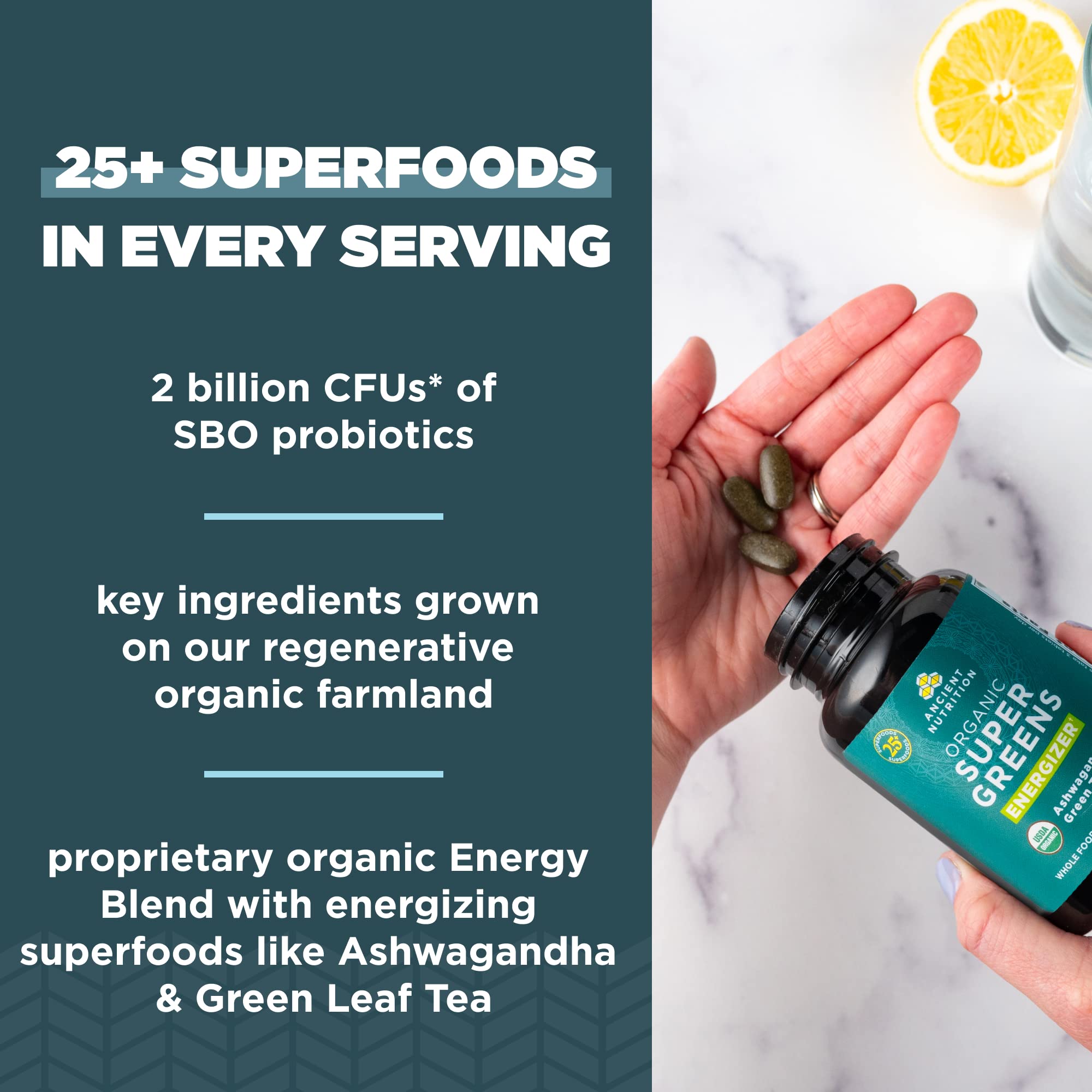 Ancient Nutrition Supergreens, comprimés énergisants, prise simple
