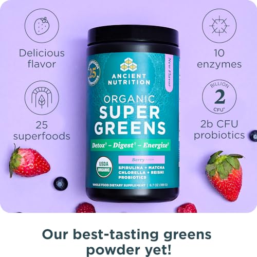Ancient Nutrition SuperGreens cuillere-mesure-poudre: dosage simple pour une énergie potentielle.