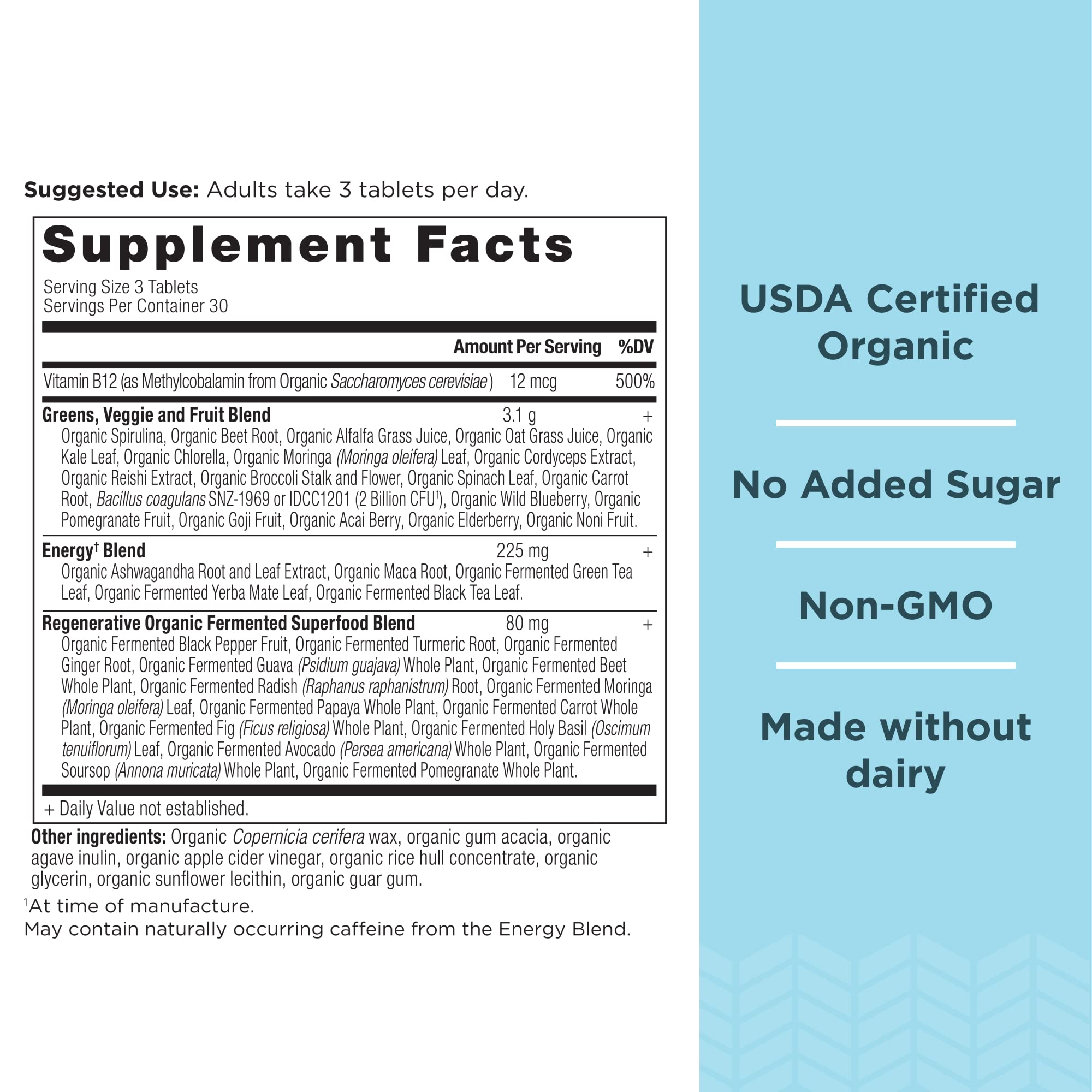 Ancient Nutrition Supergreens, emballage produit, comprimés pratiques