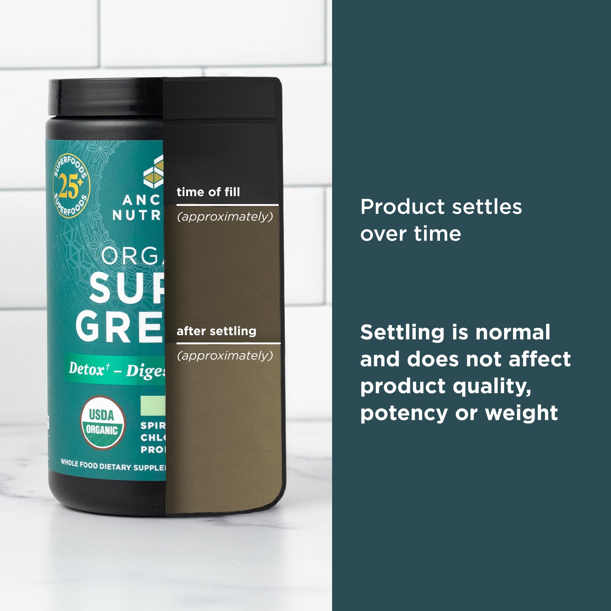Ancient Nutrition SuperGreens goût menthe rafraîchissant, boisson quotidienne agréable.