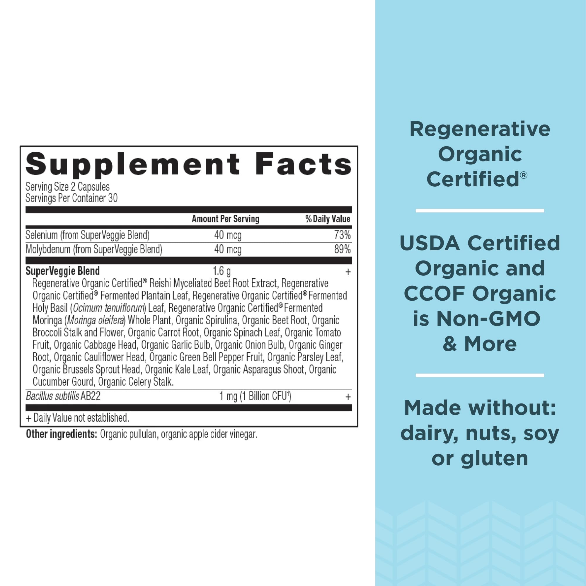 Ancient Nutrition SuperVeggies Capsules zoom, détails des gélules riches en nutriments.