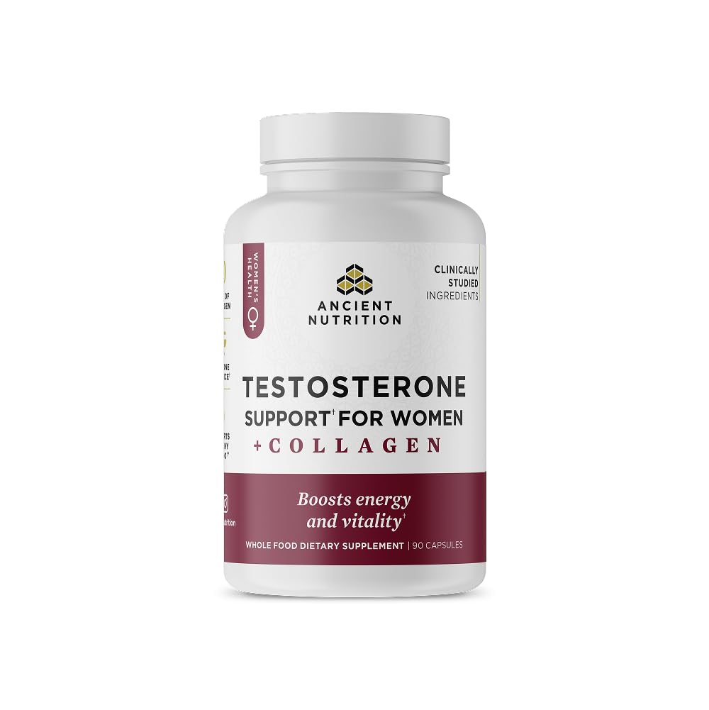 Ancient Nutrition Testosterone Support capsules bouteille — énergie potentielle et équilibre hormonal.