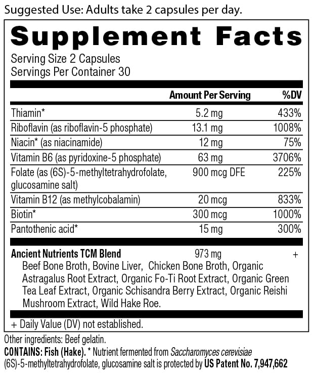 Ancient Nutrition Vitamin B Complex - Capsules: dosage pratique et intégration facile.