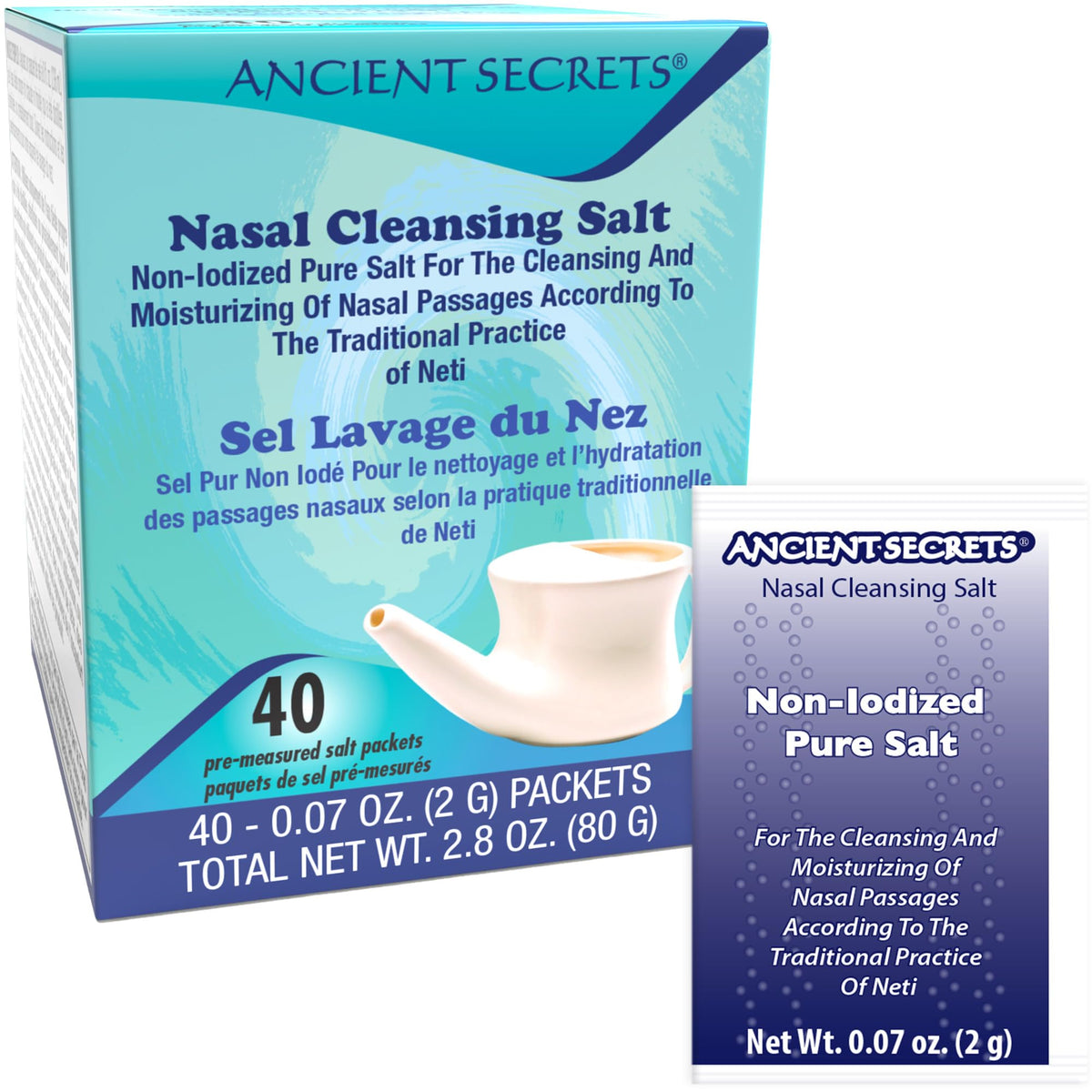 Ancient Secrets sachets sel neti 40 : pratique pour irrigation nasale quotidienne